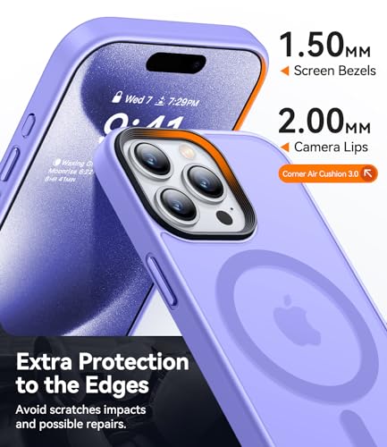 Image of CANSHN Magnetic Compatible with iPhone 15 Pro Max Case [Translucent Matte] [Compatible with Magsafe] Slim Thin Shockproof Protective Bumper Cover Phone Case 6.7 Inch - Light Purple