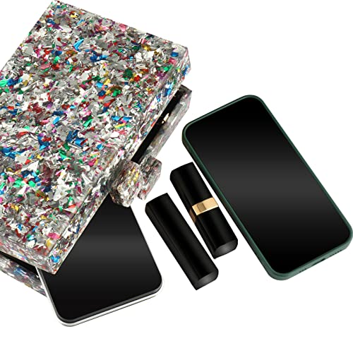 Image of Gets Acrylic Purses and Handbags for Women Multicolor Perspex Geometric Patterns Box Clutch Banquet Evening Crossbody Handbag