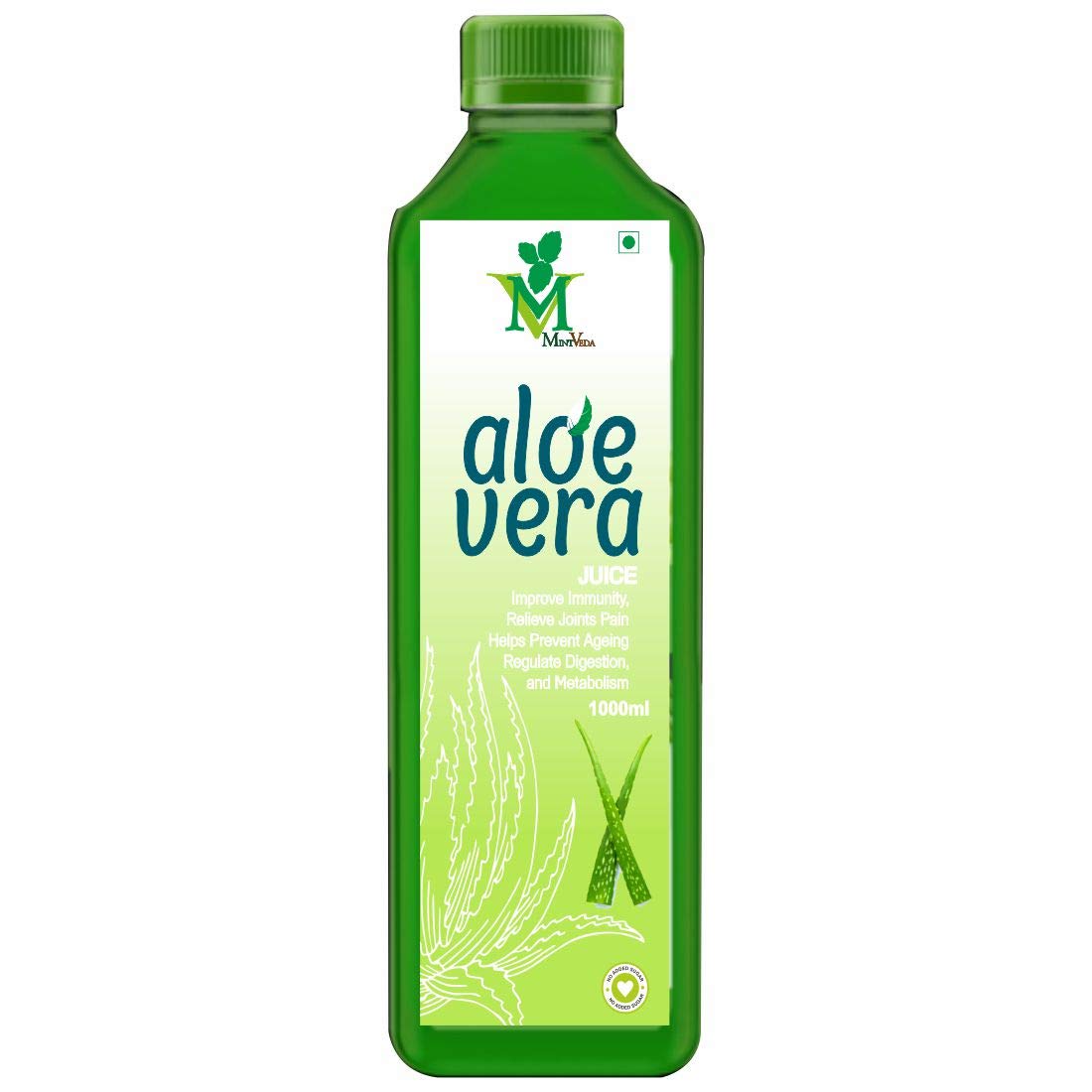 Mint Veda Natural Concentrated Aloe Vera Juice With Pulp | Health Ayurvedic Aloe Juice for Glowing Skin, Healthy Hair and Better Digestion, 1 Liter
