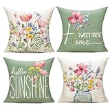 WOKANI Spring Outdoor Throw Pillow Covers 18x18 Set of 4 Garden Flowers Farmhouse Patio Decorative Cushion Covers Home Decor Couch for Sofa Bedroom Livingroom