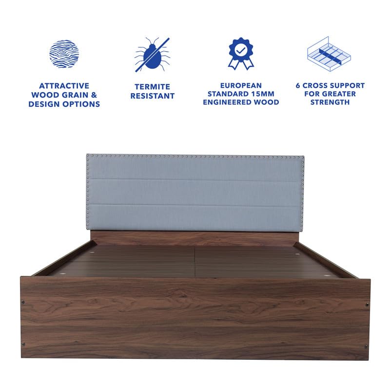 Image of Amazon Brand - Solimo Bed | 1 Year Warranty | Double Bed, Queen Size, Samadhi Premium Upholstery, Comfortable Seating Height Bed, Non-Woven Base & 3mm MDF, Walnut Colour (Melamine Finish)