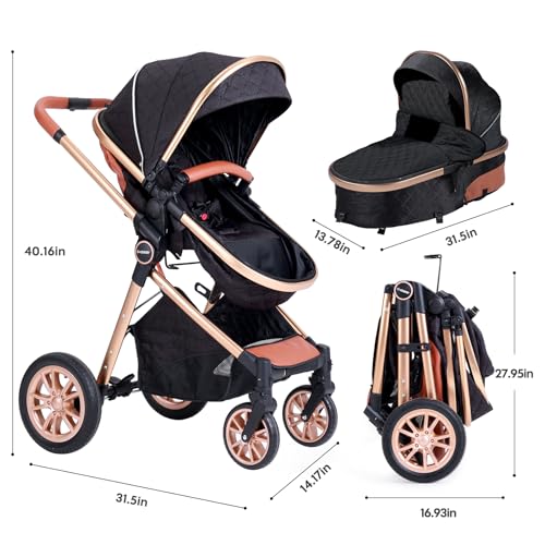 Image of Cochildor DuraFlex 2 in 1 Baby Stroller, Foldable Travel Stroller | Infant Stroller for Newborn to Toddler, Compact Stroller with Reversible Seat, All-Terrain Wheels, UPF 50+ Canopy, Black