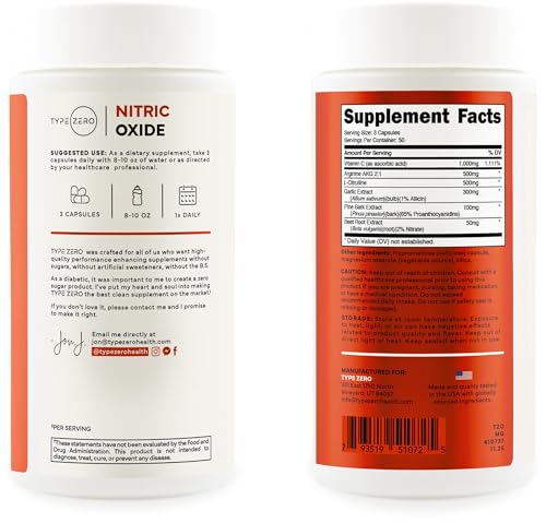 Image of Type Zero Nitric Oxide 6X Booster, 150 Veggie Capsules - Natural Supplement - Beetroot, Arginine AKG, Citrulline, Pine Bark, Garlic & VIT C | Nitrous Oxide (Pack of 2)