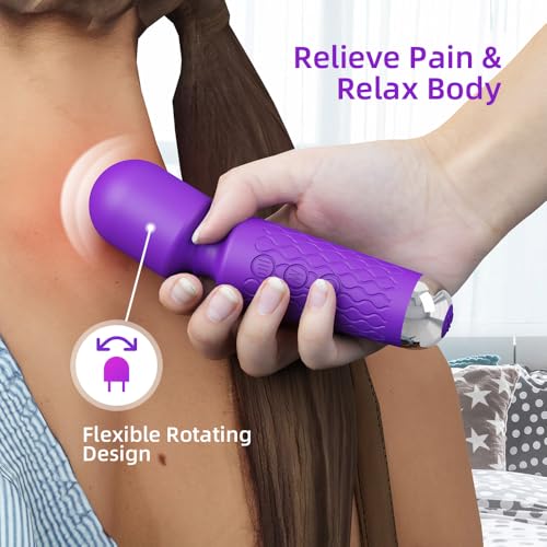 Image of Personal Mini Massager - Handheld Deep Tissue Massager with 20 Speeds & 8 Modes, Quiet Waterproof Vibrating wandfor Neck, Back, Muscle Tension Relief & Sports Recovery, Purple