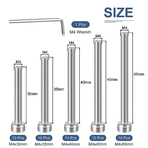DTGN 50Pcs M4 Metric Screw Assortment, M4 Bolts Socket Head Screws - Image 2