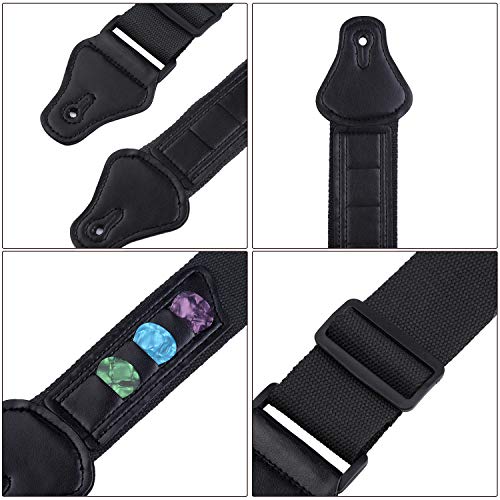 URATOT Sangle de guitare réglable avec extrémités en cuir pour guitare avec 3 supports de médiators et 6 médiators Noir - Les Beatles, Paul McCartney, John Lennon, RIngo Starr, George Harrison URATOT Sangle de guitare réglable avec extrémités en cuir pour guitare avec 3 supports de médiators et 6 médiators Noir – Image 6