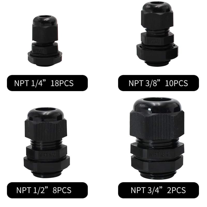 38 Pcs Waterproof Cable Glands for Cable Entry IP68 PG7 PG9 PG13.5 PG21 Cable Lock Connector Black