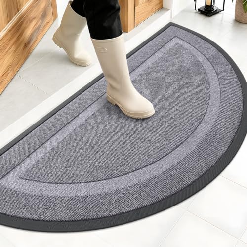 Image of OLANLY Half Circle Door Mat Indoor Outdoor Entrance Welcome, Waterproof All-Season, All-Weather Doormat, Sturdy Natural Rubber, Low Profile, Easy Clean Patio Porch Entryway Mat, 47x23, Classic Gray
