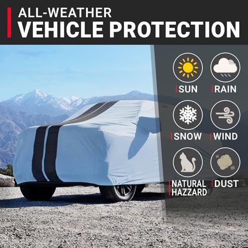 Image of iCarCover Premium Truck Cover for 2024-2026 GMC Sierra EV Heavy Duty Waterproof All Weather Automobiles Custom Fit Full Exterior Snow Rain Protection Covers (Stripe - Gray /Black)