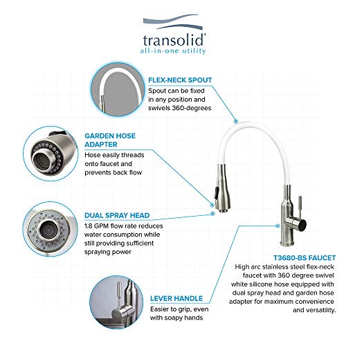 Image of Transolid 18-Gauge Stainless Steel Laundry Sink with Pre-Assembled Shaker Apron-Front Cabinet, High-Arc Faucet, Magnetic Kit, and Drain Kit, 24 x 20 x 34.6 in in White, TCAM-2420-WS