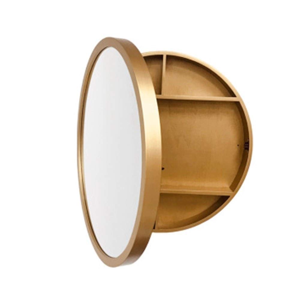 Round Bathroom Mirror Wall Hanging with Shelf Gold Makeup Dressing Mirror Cabinet for Bathroom 50 * 50 * 13cm