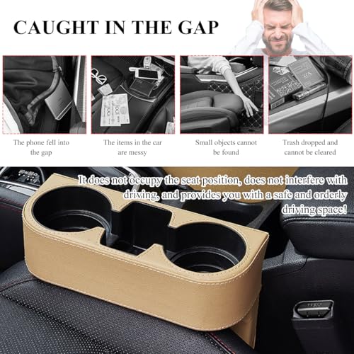 DXNQ Car Cup Holder Gap Filler Organizer, Multifunctional Auto Front Console Gap Filler with Cup Holder, Leather Extra Cup Holder Storage Box for Car Truck SUV, Car Accessories (Beige) by DXNQ - Used condition - Image 6