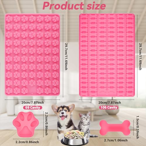 FIHODONE 2 Stück Backmatte Hundekekse mit 1 Teigschaber,Silikon Backmatte Hundekekse Backform,Backmatten für Hundeleckerlies Silikonbackmatte Katze Kralle und Knochen Form