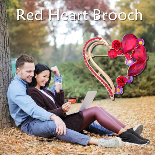 Image of Heart Brooches for Women Rhinestone Crystal Heart Brooch Pin Gift for Wife Girlfriend