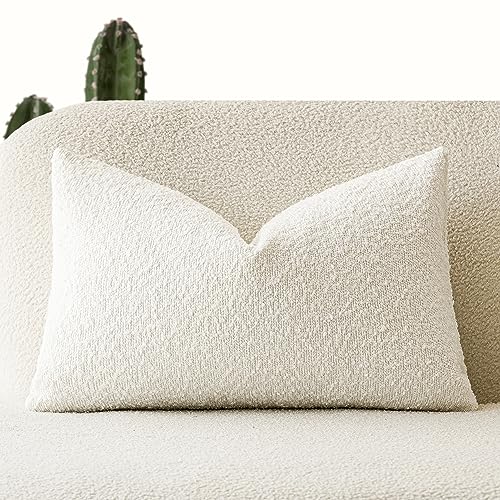 Image of Foindtower Textured Boucle Throw Pillow Covers Accent Solid Lumbar Pillow Cases Cozy Soft Decorative Couch Cushion Case for Chair Sofa Bedroom Living Room Home Decor, 12 x 20 Inch,White