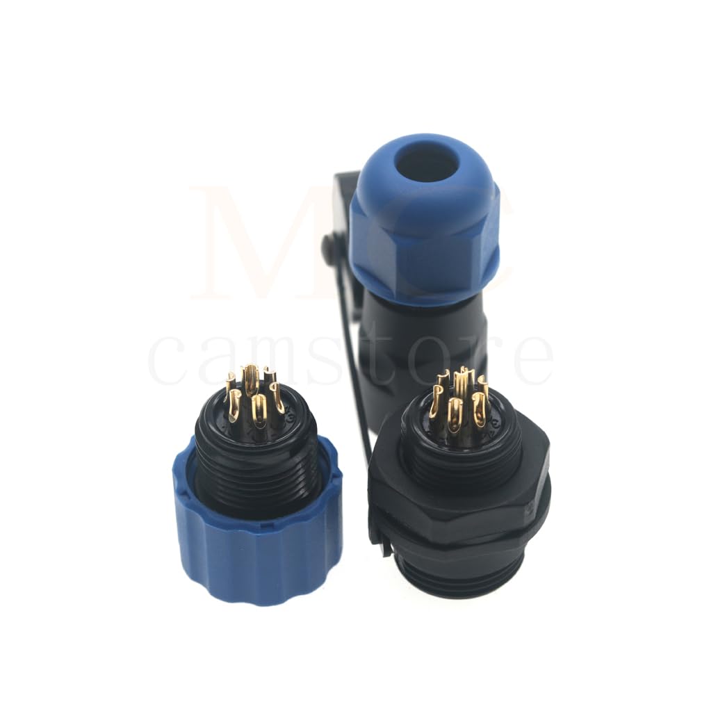 SD13 IP68 1-7 PIN Waterproof Power Connector, High Voltage Circular Industrial Electrical Cable Wire Connector Plug, Rear Nut Panel Socket (3, Rear nut Male Plug, 7pin)