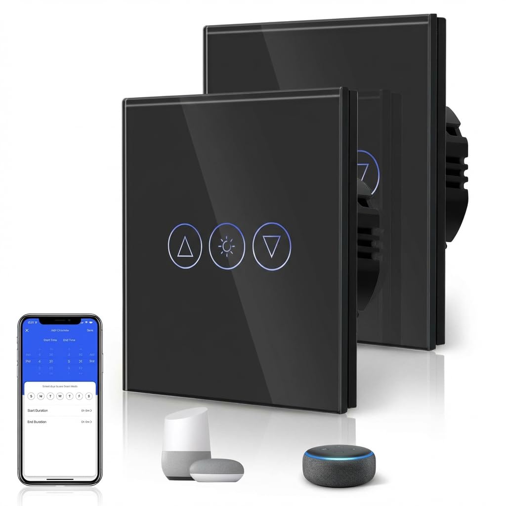 BSEED Smart Dimmer Switch,Glass Touch Panel,LED Lights,Work with Alexa/Smart Life App Control,Neutral Wire RequiredWIFI Dimmer 1 Gang 2 Way(2 Pack),86mm Black — image 1