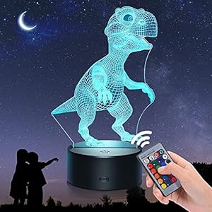 EUCOCO Veilleuse de Dinosaure 3D – 16 Couleurs/Télécommande – Triceratops/Spinosaurus/Tyrannosaurus – Jouets & Cadeaux pour Enfants