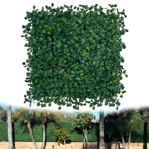 Image of ODTORY Artificial Grass Wall Greenery Backdrop, 10X10 in 20P (14 sqft) | UV-Anti, Fake Ivy Vine Balcony Fence, Outdoor Privacy Screen, Green Boxwood Leaf Panels, Indoor Home Faux Plant Decor