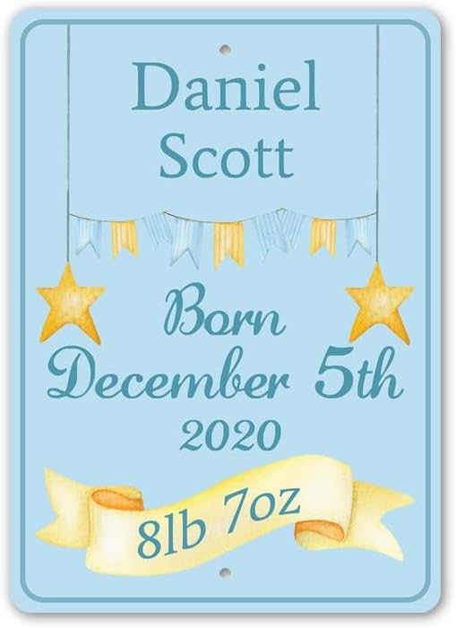 Boy Baby Birth Date Metal Sign Vintage Sign 12 X 8 Inch