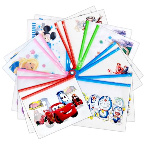 Image of GLUN Cartoon Print Pencil Pouch for Boys, Pack of 16 All Multi Translucent Printed Stationary Bag Organiser for School, Multi-Purpose Bag