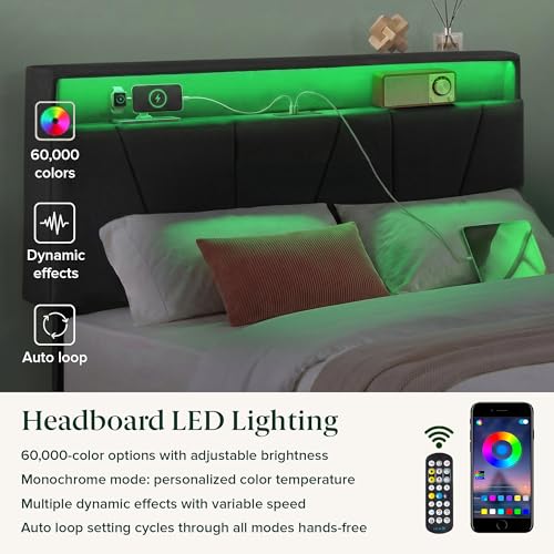Image of Zinus Maya Upholstered Platform Bed Frame, RGB LED Lights, King