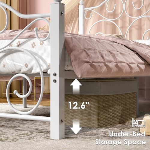 Image of VECELO Twin Size Bed Frame with Headboard and Footboard, Heavy Duty Metal Slat Support, Platform Mattress Foundation, No Box Spring Needed, Easy Assembly, White