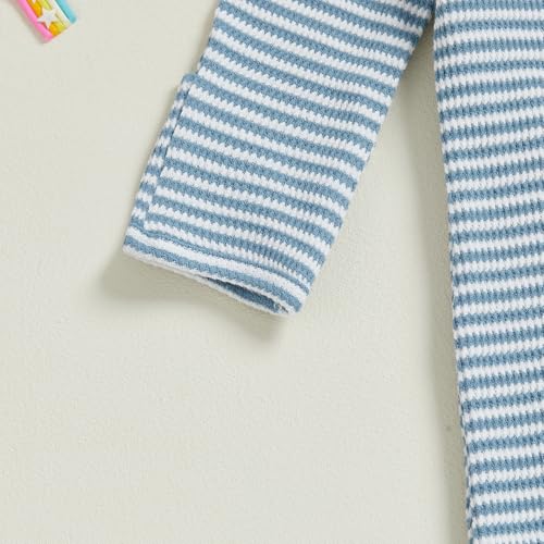 Image of Baby Girl Boy Sleeping Waffle Bag Letter Embroidery Long Sleeve Sleep Striped Sack with Hat 2 Piece Set for Fall