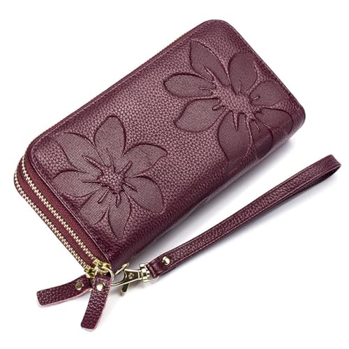 Women's Wallet Large Capacity Double Zip Around Credit Card Holder Leather Ladies Wallet with RFID Wristlet Purse