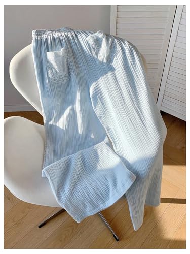 MakeMeChic Women's Floral Lace Wide Leg Pants Elastic Waist Loose Trousers with Pocket2