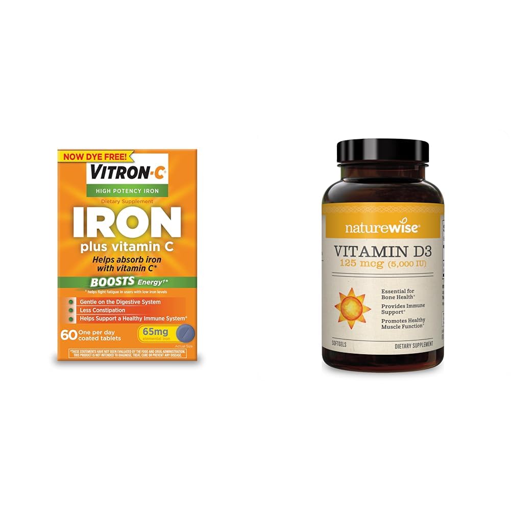 Vitron-CIron Supplement with Vitamin C, 60 Count & NatureWise Vitamin D3 5000iu (125 mcg), 90 Count