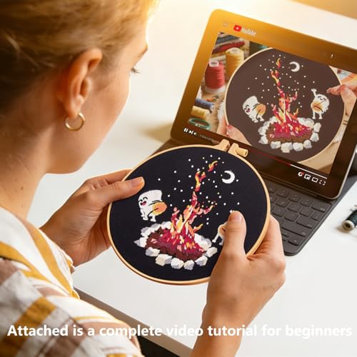 Image of Crafmanoe Embroidery Kits for Beginners Adults, Cute Hand Embroidery Starter Kits, Counted Cross Stitch Kits for Beginners DIY Craft Kits for Adults Women, Embroidery Hoops, Thread and Video Tutorial