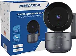 Câmera Inteligente Wifi NovaDigital 360 4MP Hd Smart Com Botão De Chamada CS-Call ONVIF Tuya Smart Life Compatível com Alexa e Google Cinza