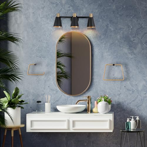 Image of KSANA Black Bathroom Light Fixtures, 5-Piece All-in-One Bathroom Set Modern Farmhouse 3 Light Vanity Lights, Towel Bar, Towel Ring, Robe Hook, Toilet Paper Holder