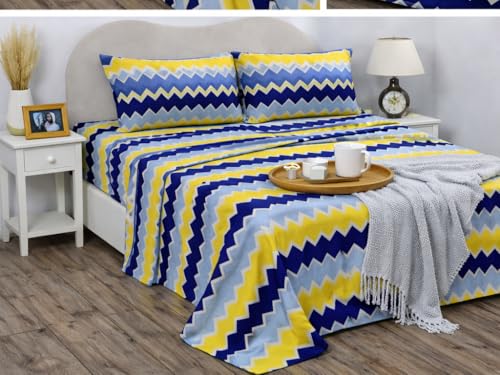 Image of BSB HOME Double Bedsheet 144 TC Microfiber with 2 Pillow Covers | Smooth, Lightweight & Quick-Dry Bed Sheet Set | Comfortable Bedding for Home, Guest Room & Daily Use - Sunshine Chevron