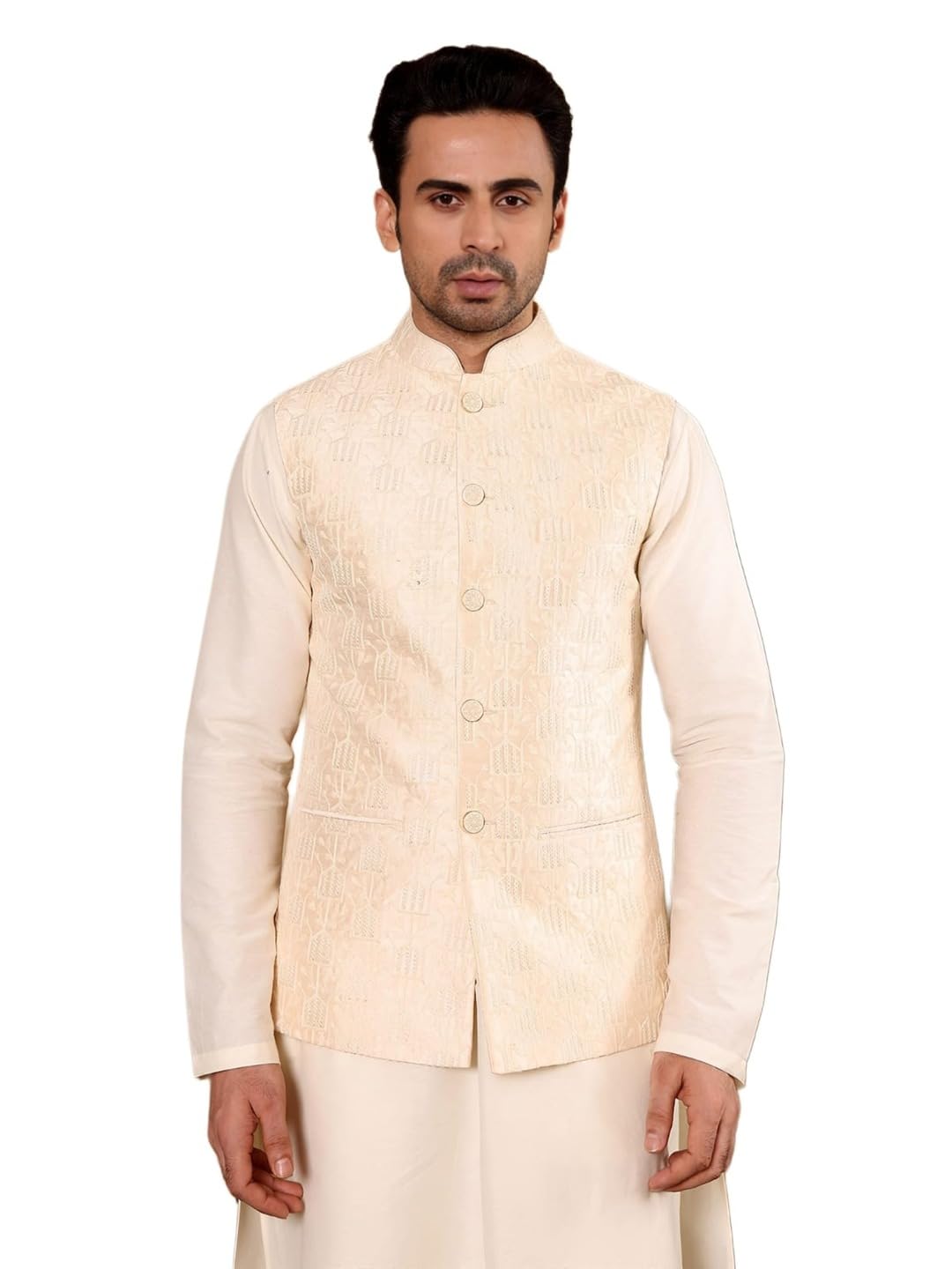 ms multi shades Men's Woven Design Embroidered Nehru Jacket-picture-24