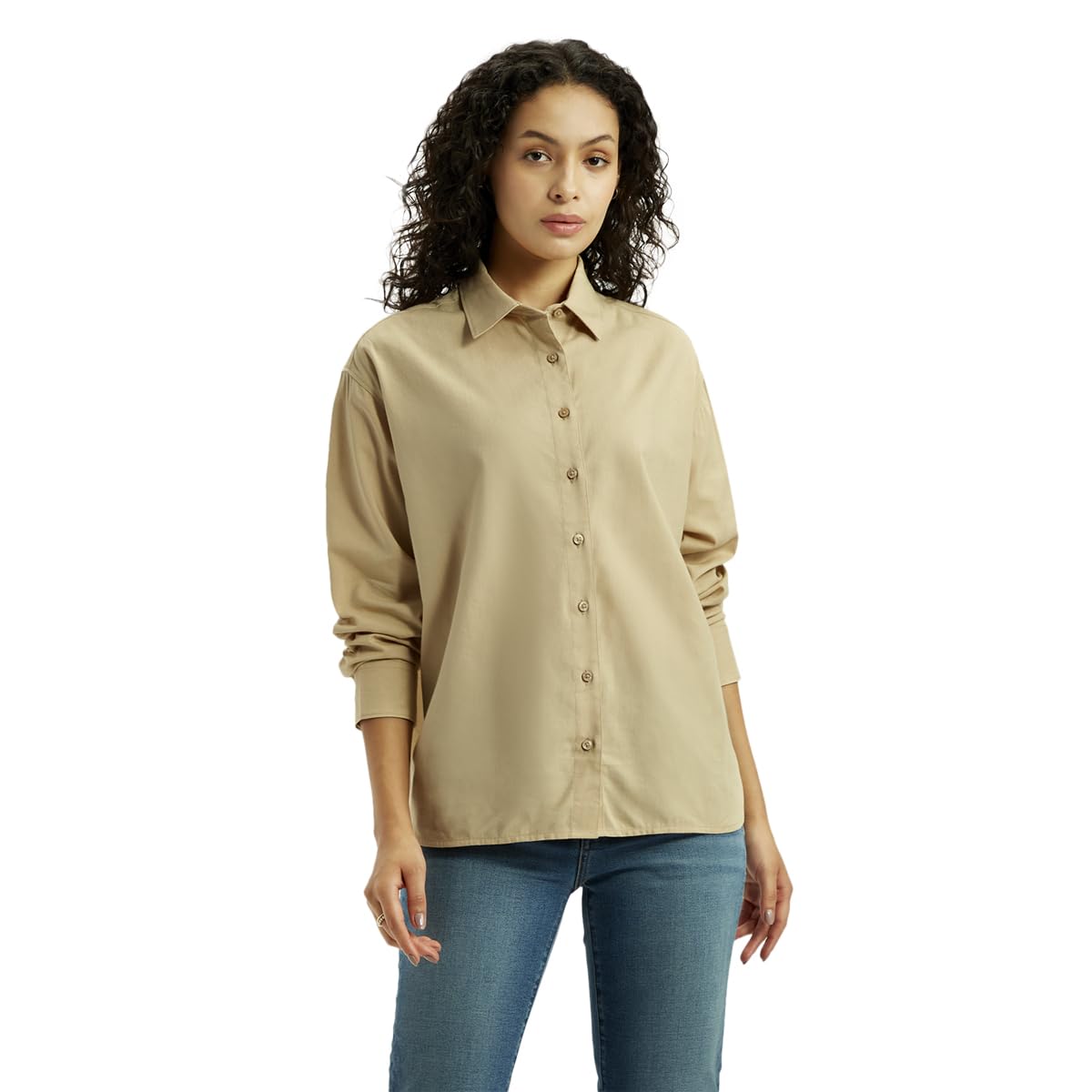 Levi's Women's Solid Beige Slim Fit Shirt in beige