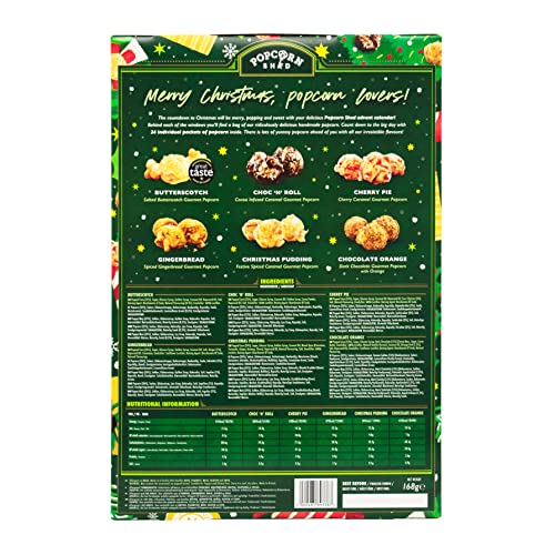 Popcorn Shed Gourmet Popcorn Adventskalender 2025, 24 Tage Popcorn - 6 Luxus Geschmacksrichtungen, vegan und glutenfrei Feinschmecker Geschenk, Nicht Schokolade Adventskalender