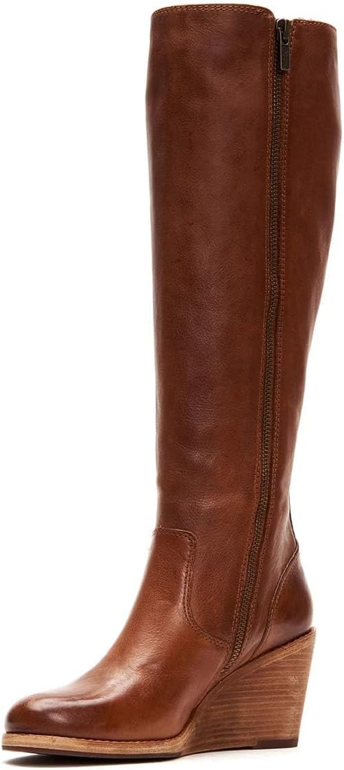 FSJ Women Comfy Buckle Zipper Wedge Heels Closed Point Toe Fancy Pull On Office Fashion Winter Boots Size 4-15 US