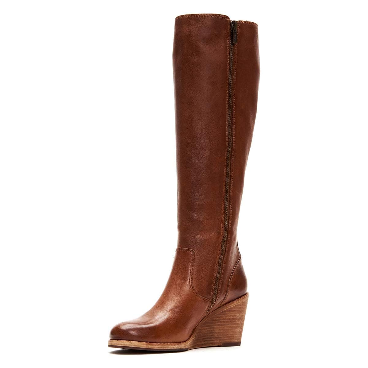 FSJ Women Comfortable Side Zipper Wedge High Heel Point Toe Fancy Pull On Ladies Fashion Winter Boot Size