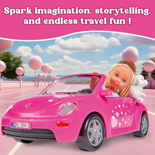 Image of Evi Love Evi's Beetle| Realistic Evi Doll with Her Beetle Car| Evi with Her Pet| Vibrant Pink Car with Hiking Backpack| Ideal Playset for Girls of 3+