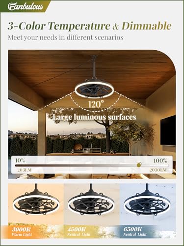 Image of Fanbulous 24 inch Outdoor Ceiling Fan with Light, Waterproof Caged Gazebo Fan | IP65, Weatherproof, Plug in, Remote, APP Control, 3CCT Dimmable, Outdoor Fan with Hanging Hook for Patio, Porch, Pergola