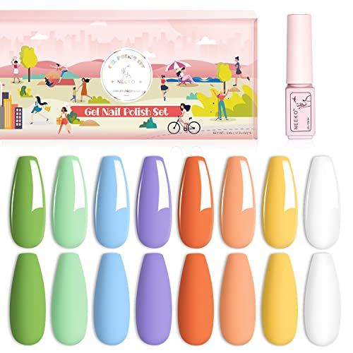 Esmalte de uñas en gel, NEEKO 8 colores UV juego de esmalte de uñas, Rainbow Pastel Colors Gel Barnish para uñas de gel, 8 * 5ml Cover