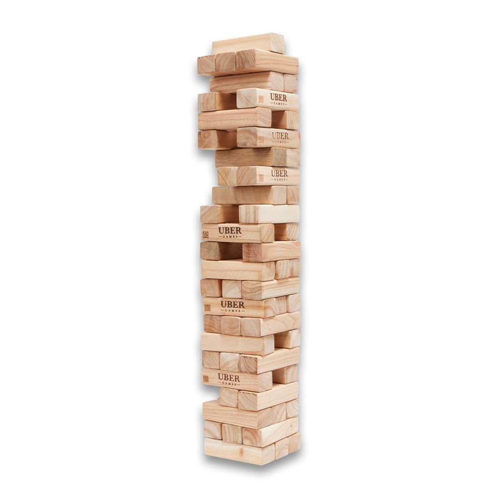 Uber Games Stapelturm aus Hartholz - Midi - 5 KG - bis zu 90+ cm hoch - ECO Made in India - In Luxus-Tragetasche
