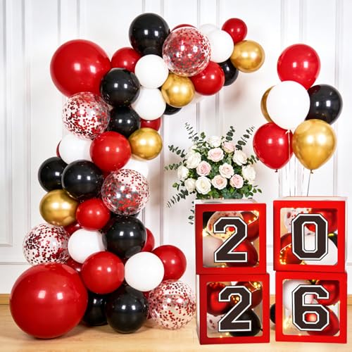 Image of Graduation Decorations Class of 2026 - Red and Black Graduation Decorations - Balloons Boxes with Letters 2026 GRAD So Proud of You, Congrats Grad Party Decorations for Any Grades