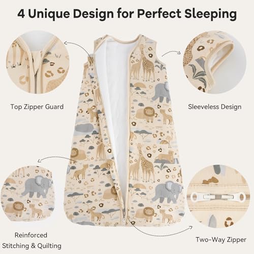 Image of Baby Sleep Sack 6-12 Months TOG 2.5 Winter Baby Wearable Blanket, 100% Cotton Toddler Sleeping Sack with 2-Way Zipper Warm Soft Apricot Zebra