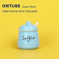 Vista 4 de ONTUBE Azucarero de cerámica con tapa y cuchara 12oz (azul turquesa)