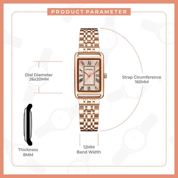 Image of ORSGA Lucid Ladies Watches Rectangular Analogue Quartz Watches for Women Waterproof Fashion Girls Dress Wrist Watches Classic Retro, Elegant Gifts for Women