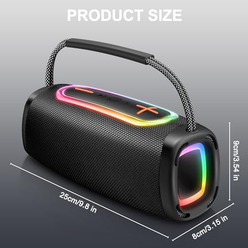 Bild 5 - Tragbarer Bluetooth Lautsprecher IPX7 Wasserdicht & Staubdicht, 20h Akkulaufzeit, Bluetooth 5.3, 30W Stereo Sound mit Bass Boost, RGB Licht für Party/Outdoor/Strand, USB-C Schnellladung