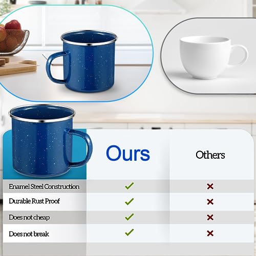 Royouzi 3 Emaille-Becher, Trinkbecher aus Emaliertem Edelstahl, Teepott, Kaffeetasse, 3 Teiliges Becherset, Spülmaschinengeeignet und kann Gegrillt Werden für Outdoor/Camping und Geschenk (Blau)